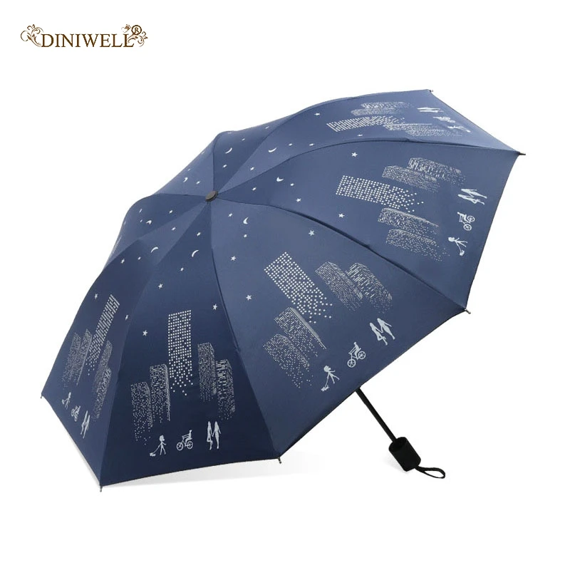 

Three Folding MANUAL OPEN Umbrella For Women Windproof Travel Umbrellas Black Coating Anti-UV Sunscreen Parasol Sunny And Rain