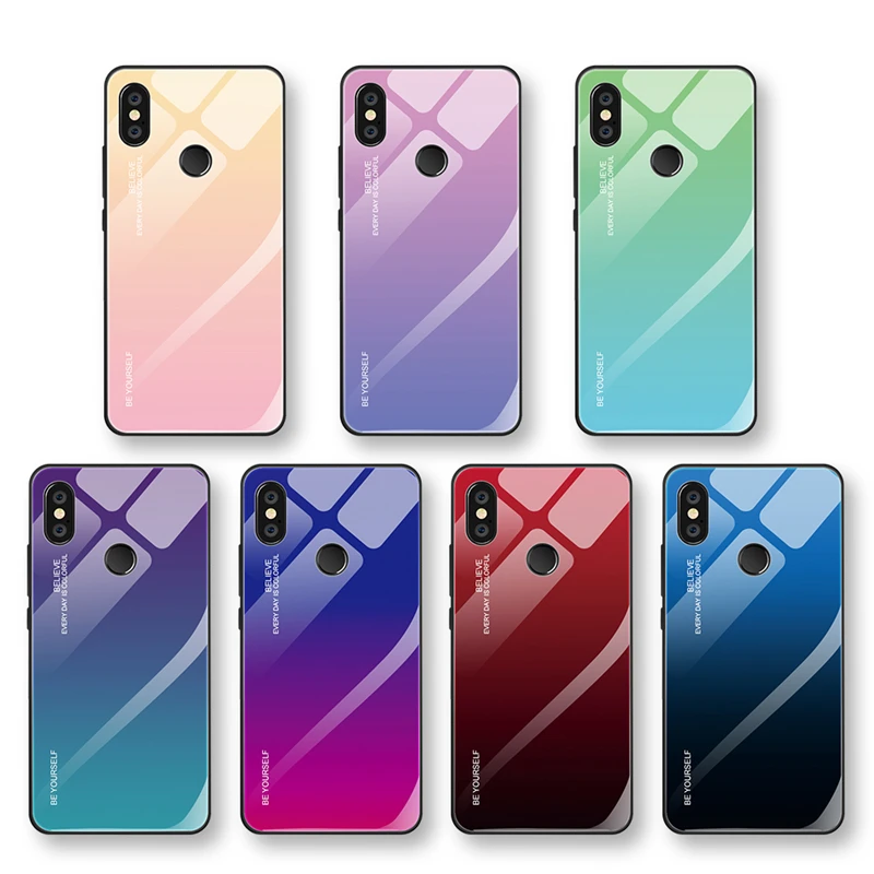 Gradient Tempered Glass Case For Redmi Note 7 6 5 Pro Mi 8 9 SE A3 A2 Lite A1 Xiaomi A Back Mirror |