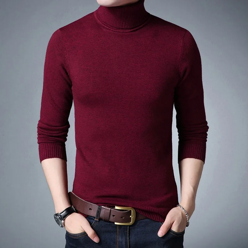 

2019 New Sweater Fall Solid Color High Collar Slim Young Joker Fashion Mens Sweaters 2019 Solid Turtleneck Men