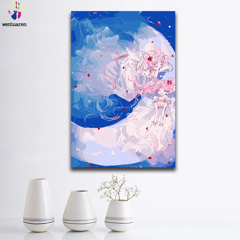 

Diy paint by numbers picture paintings by numbers with kits Pretty Soldier Sailor Moon Animation children Handmade Amusing gift