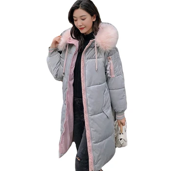 

Velvet Fabric 2019 New Winter Jacket Women Warm Thicken Hooded With Fur Female Long Coat Padded Womens Parka High Quality