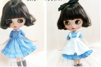3pcs/set Cute maid outfits Long short Sleeve Dress Bowknot Hairband for blyth OB24, Azone 1/6 Dolls Accessories 11
