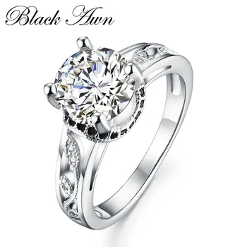 

2019 New Black & White Silver 925 Sterling Silver Jewelry Topaz Trendy Wedding Rings for Women Engagement Ring Bijoux C096