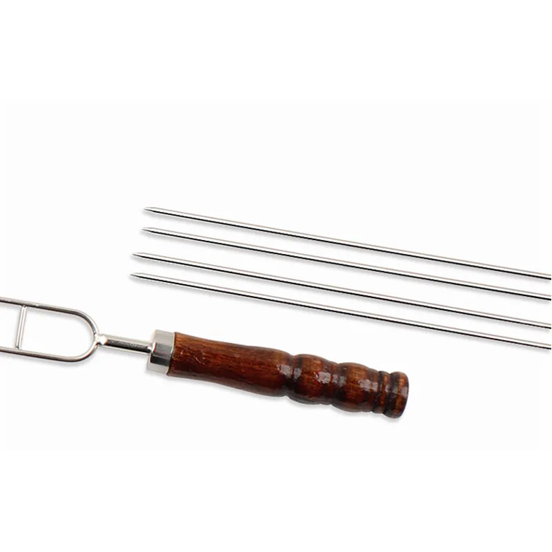 New 6pcs/set U-shaped Barbecue Needle Skewers with Wooden Handle Stainless Steel Forks Outdoor Camping Accessories Cooking Tool