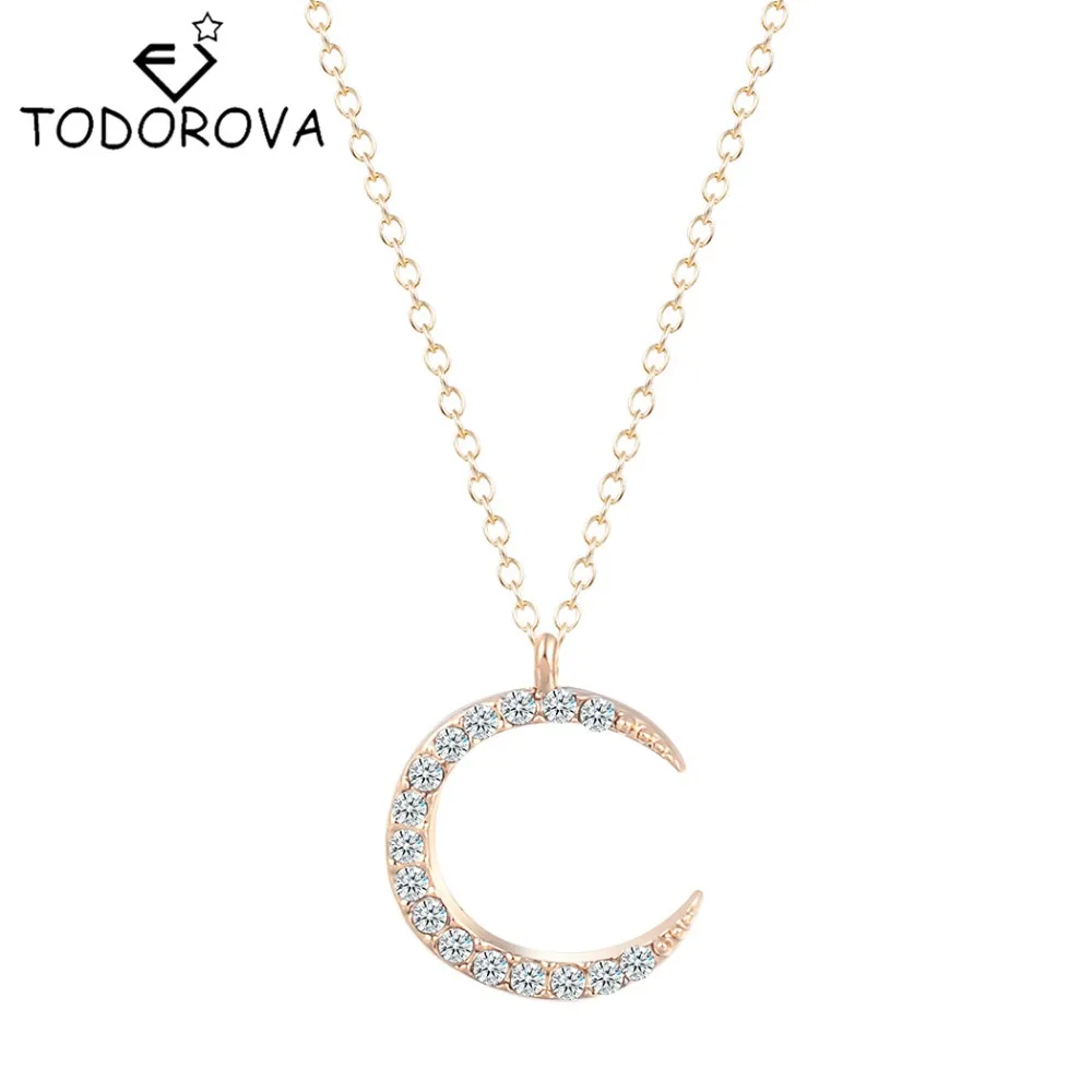 

Todorova Crescent Moon Necklace Crystal Pendant Chain Charm Necklace for Women Dainty Party Jewelry Best Friend Gift