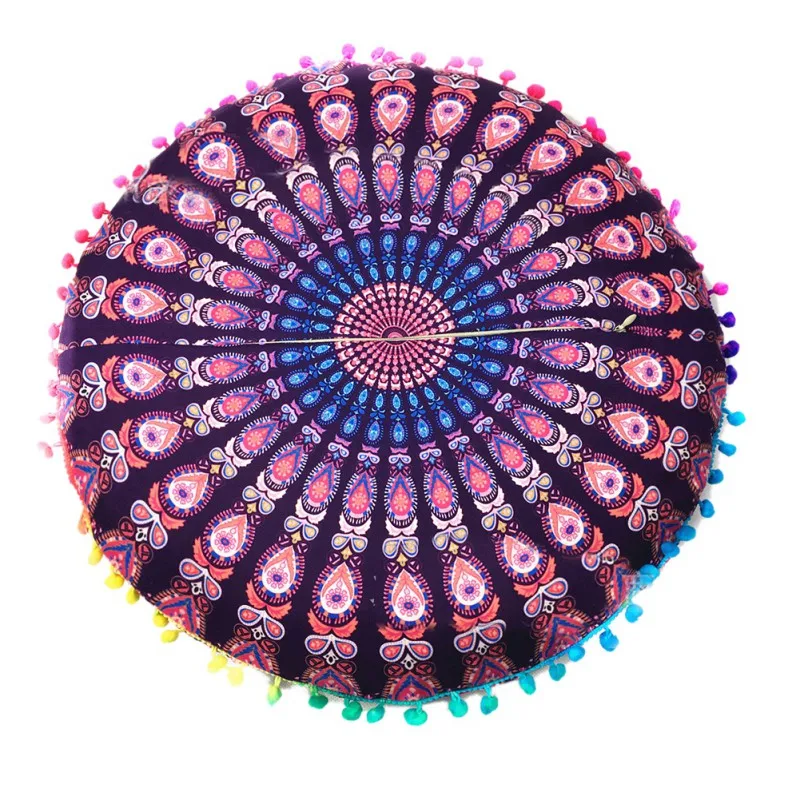 43*43CM Colorful Round Indian Mandala Floor Printed Pillows Cushions Pillows Case Textile Bohemian Pillow