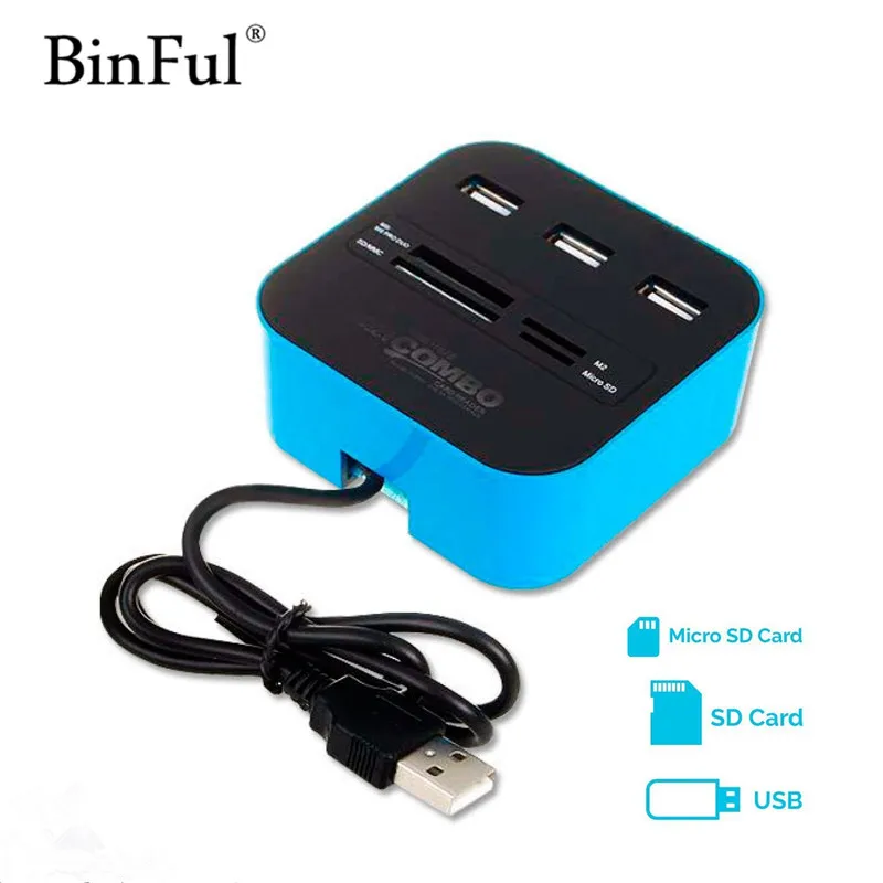 Binful все в 1 USB 2.0 концентратор 3 Порт с микро Multi Card Reader UBS Hub для SD/MMC/ m2/MS/mp компьютер Интимные аксессуары