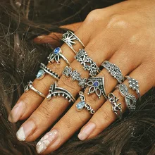 

ESERES Vintage Punk Rings Set For Women Ancient Unicorn Hollow Rhinestone Rings Fashion Jewelry