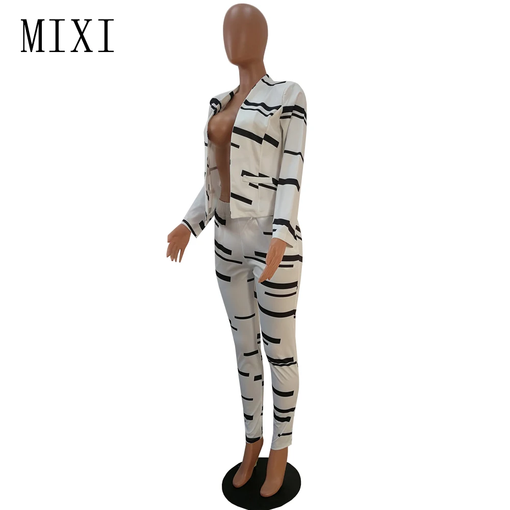 MIXI Spring Women Two Piece Set Printed Jumpsuit Casual Work Office Ladies Long Sleeve Overalls Elegant Jumpsuit Bodycon Rompers