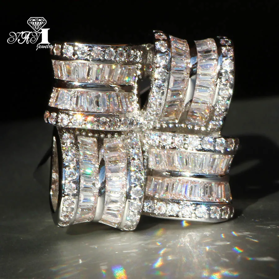 YaYI Jewelry Fashion Princess Cut 6.7 CT White Zircon Silver Color Engagement Rings wedding Rings Party Rings