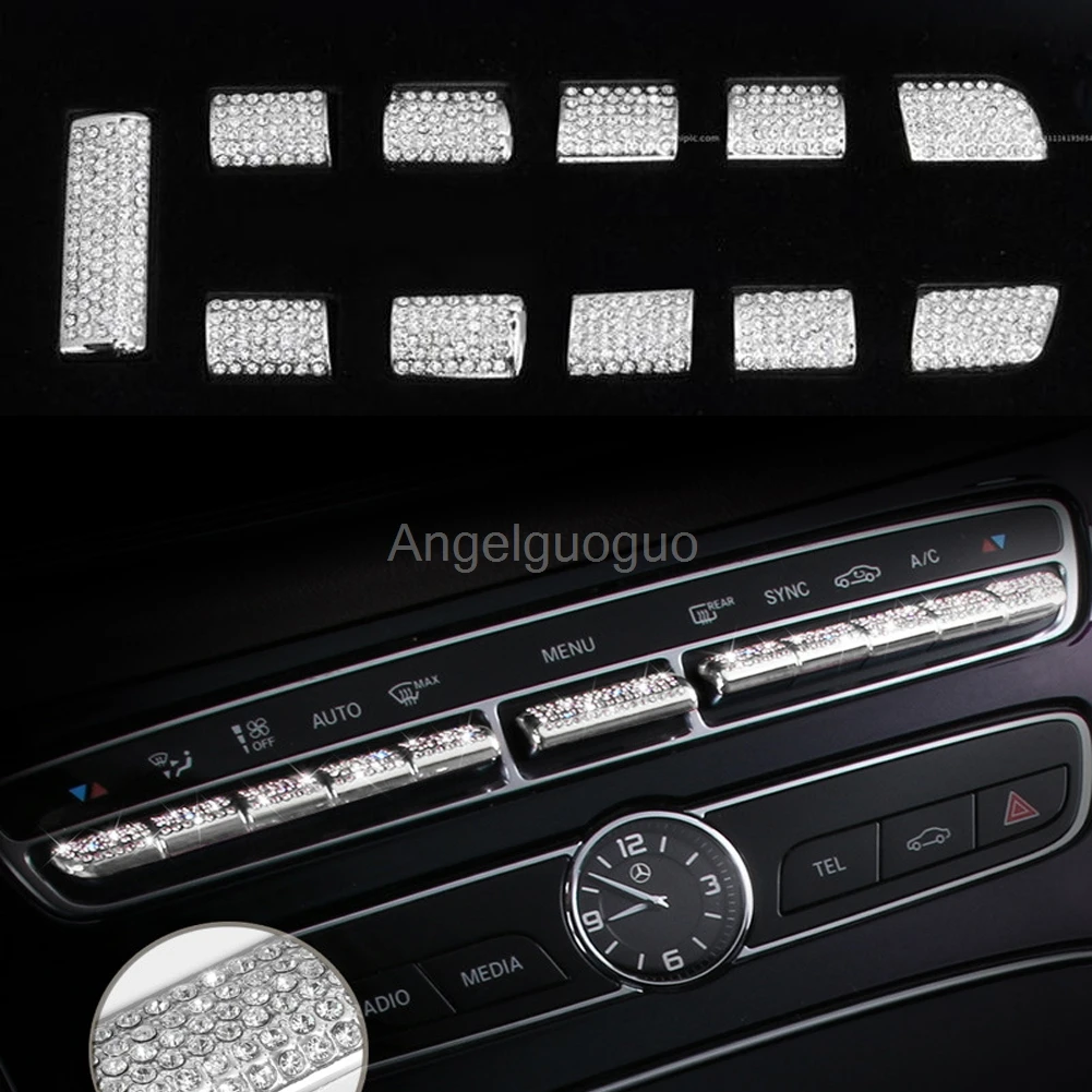 Angelguoguo Car Center console control  button knob cover sticker For Mercedes Benz C class w205 GLC Class E Class W213