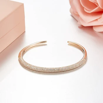 

YP2104 Simple Zircon 925 Sterling Silver DECEMBRE Design Cuff Bangle Women Wedding AP Open Bangle Gift Round Jewelry