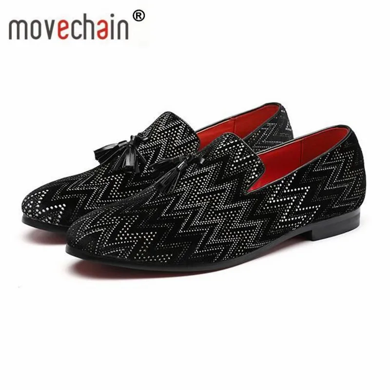 

movechain Men's Glitter Shiny Party Wedding Shoes Mens Fashion Casual Flats Tassels Suede Leather Rhinestones Loafers Moccasins