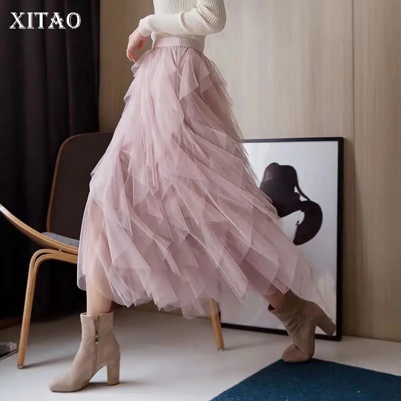 [XITAO] Весна Лето Корейская мода новая женская однотонная Свободная юбка женская бальная юбка до середины икры Повседневная юбка LYH3075