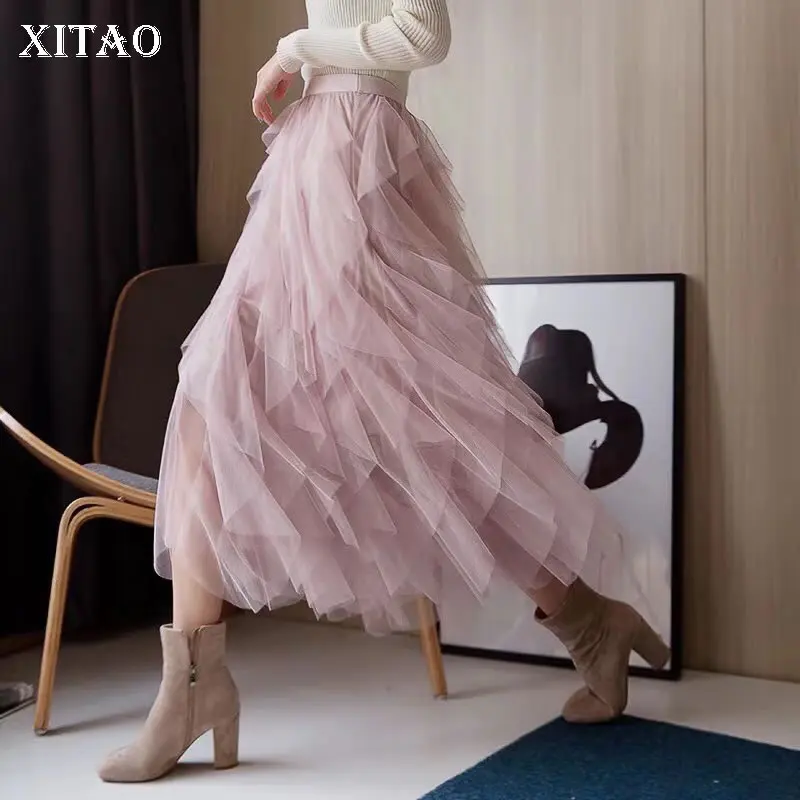 

[XITAO] 2019 Spring Summer Korea Fashion New Women Solid Color Loose Skirt Female Ball Gown Mid-calf Casual Skirt LYH3075