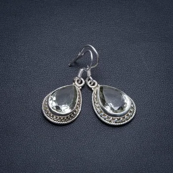 

Natural Green Amethyst Handmade Unique 925 Sterling Silver Earrings 1 1/4" S1718