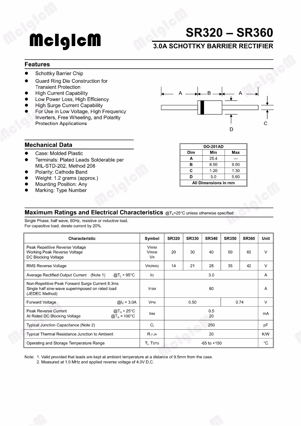 MCIGICM SR340 20 шт. Сделай 27 3A 40V DO-201AD диод Шоттки SR340