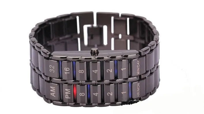 Новая Мода цифровые часы Прохладный вулканическая лава стиль железа безликих бинарный LED наручные часы для мужчин черный/серебристый