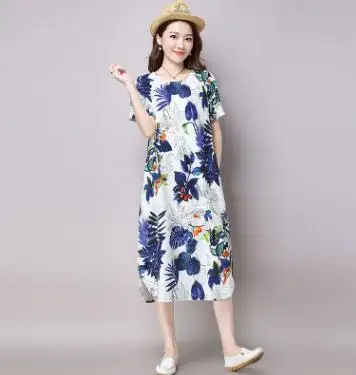 Maternity Dresses 2019 Summer Large Size Short-sleeve Pregnancy Clothes Floral Cotton Linen Dress for Pregnant Women QL8388