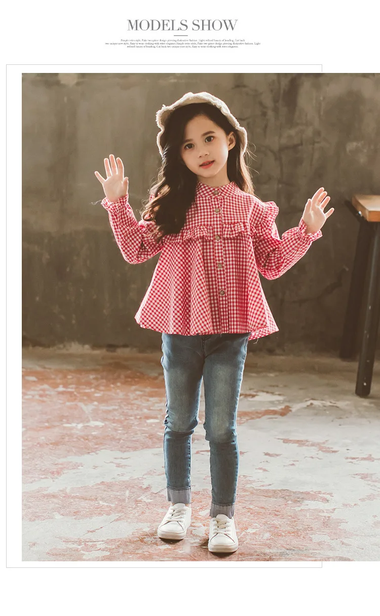 DFXD/детская одежда в Корейском стиле коллекция года, осенняя рубашка в клетку с длинными рукавами для девочек-подростков хлопковая однобортная блузка для детей возрастом от 2 до 10 лет