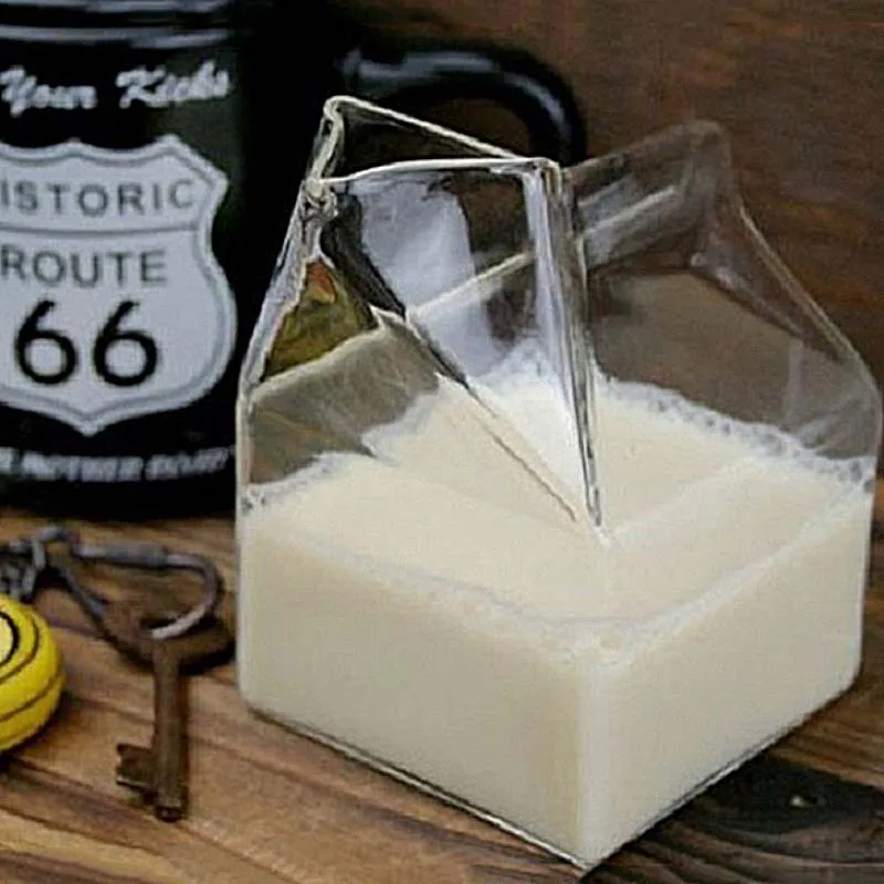 

New Glass Milk Cups Mini Carton Creamer Glass Mugs Galss Jar Free shipping SH53