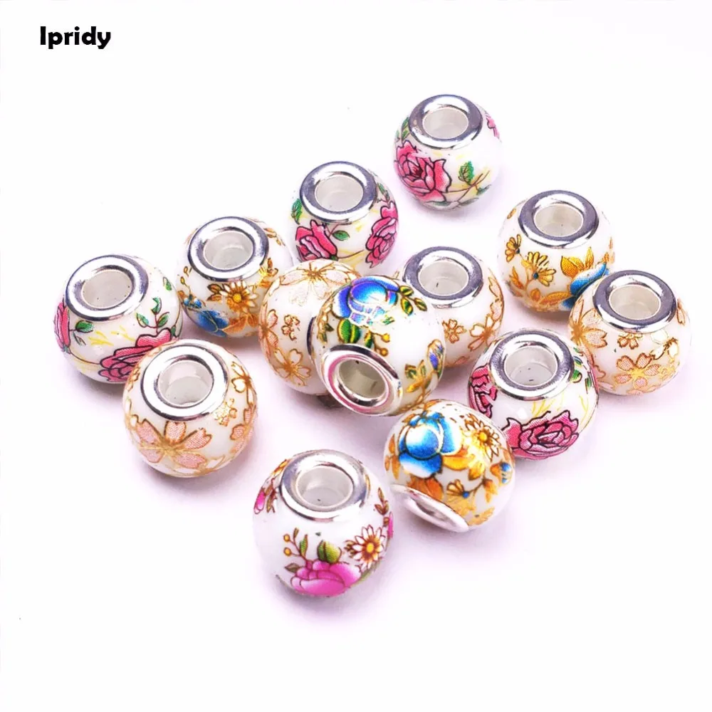 

10Pcs/lot Mix Color Japan Style DIY Hand Colorful Drawing Painted Glass Bead Charm Large Hole fit Pandora Jewelry Bracelet
