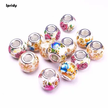 

10Pcs/lot Mix Color Japan Style DIY Hand Colorful Drawing Painted Glass Bead Charm Large Hole fit Pandora Jewelry Bracelet
