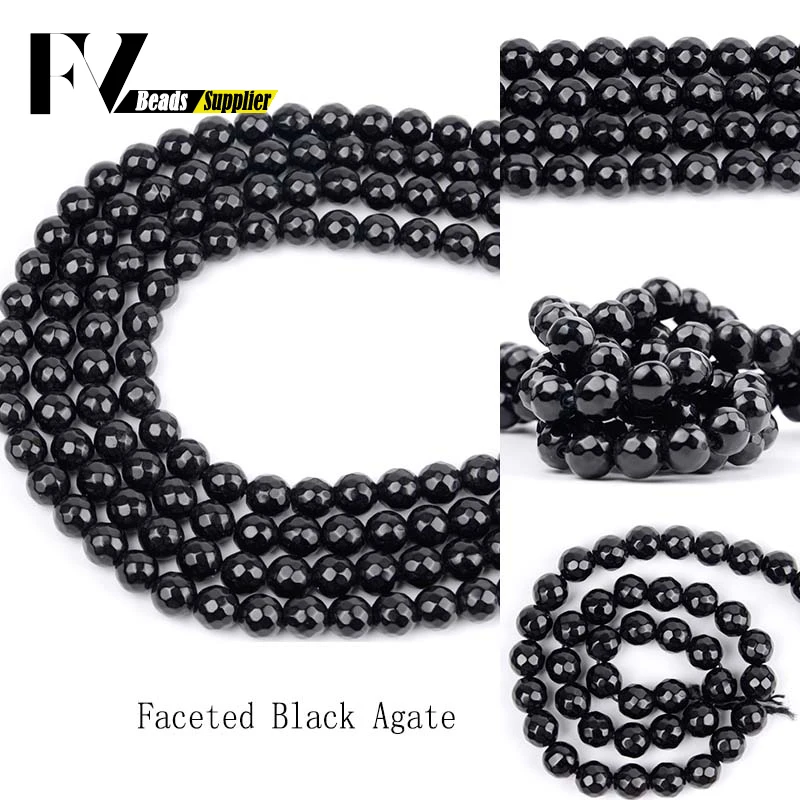 4681012 mmFaceted черный Агат бусы из натурального камня круглые бусины для Diy ювелирные