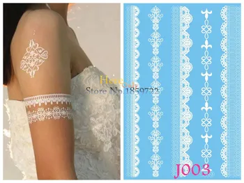 

1PC Trendy Waterproof Fake Jewelry Tattoo White Henna Lace Bracelet Tattoo Armlet Anklet Flash Temporary Tattoo Stickers Arm Leg