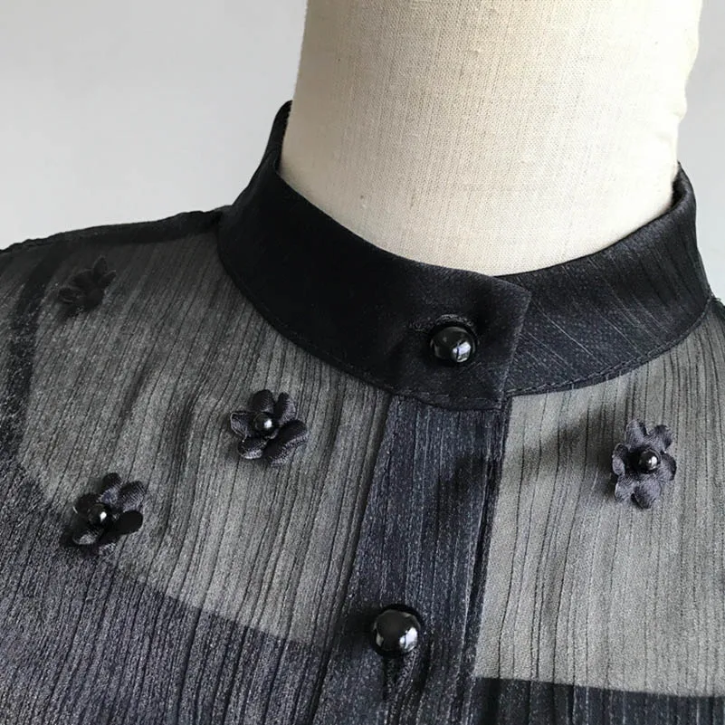 NiceMix 2019 new fashion women's blouse shirt Pearl single-breasted layered ruffled lanterns sleeves elegant court shirt women - 33006550330