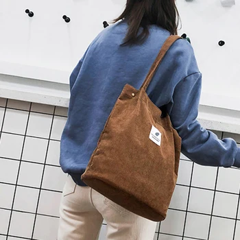 

Hot 1pc Environmental Shopping Bag Solid Corduroy Shoulder Bags Tote Package Crossbody Bags Purses Casual Handbag For Women