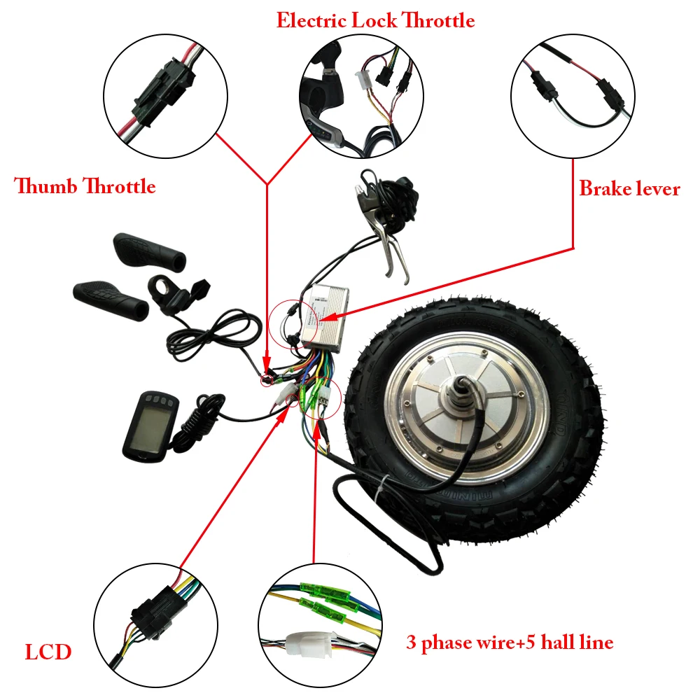 Фара для электровелосипеда в Conversion Kit 13 дюймов BLDC электрических кургана колеса мотор 24v 250 w-500 w набор колесного мотора lkz с контроллером/ЖК-дисплей/руль/стоп-сигнал