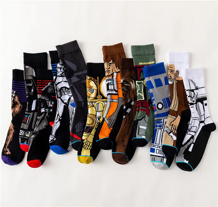 12 пар/упак. комиксы Star Wars джедай-Мастер Йода R2-D2 C-3PO Вуки Косплэй носок Для женщин Для мужчин Пробуждение силы носки подарки на день рождения