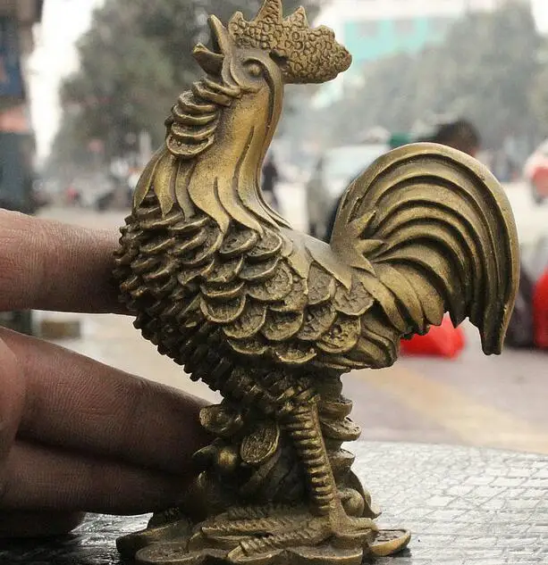 

free Folk Chinese Feng Shui Brass Wealth Yuan Bao Coin Zodiac Year Rooster Cock Statue fast