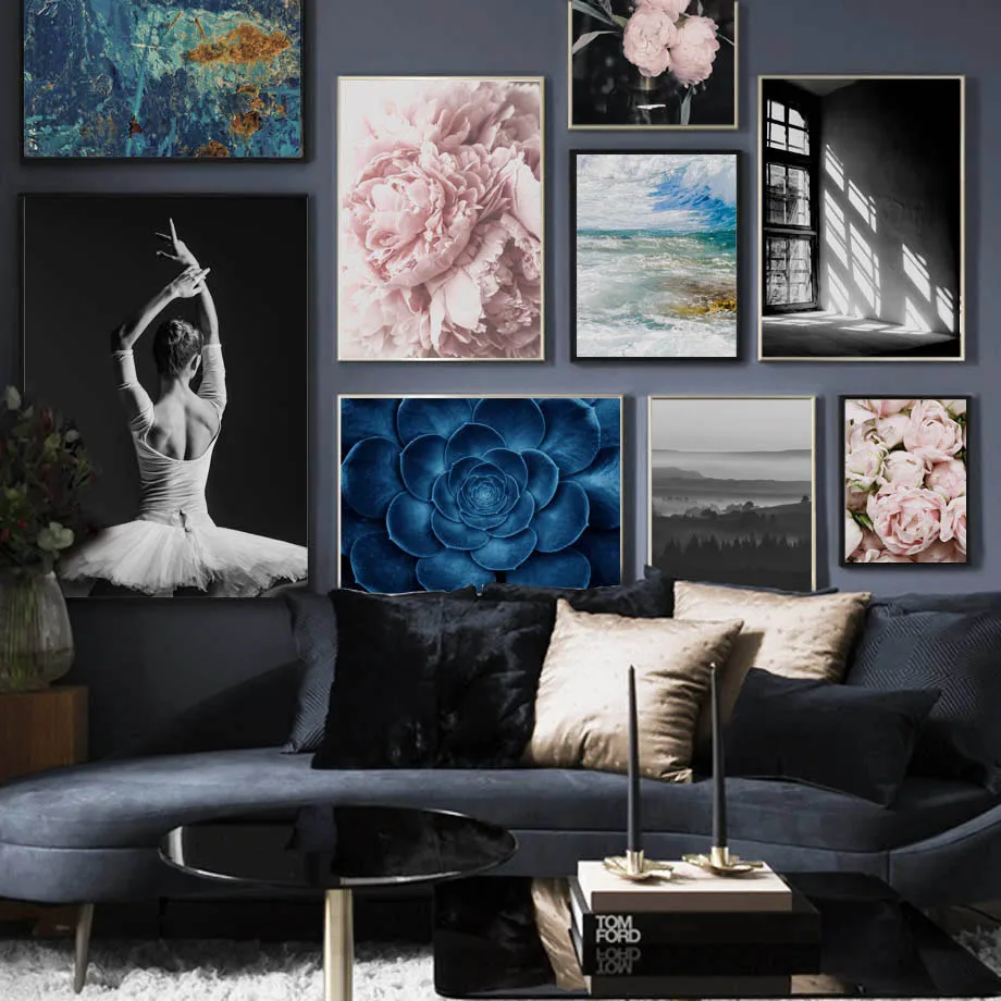 

Ballet Girl Peony Flower Window Landscape Wall Art Canvas Painting Nordic Posters And Prints Wall Pictures For Living Room Decor