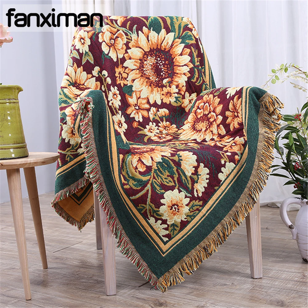 

African Chrysanthemum Double Side Dyed Yarn Cotton Thread Blanket Adult Throws Decorative Sofa Towel Bedding Blankets Multi Use