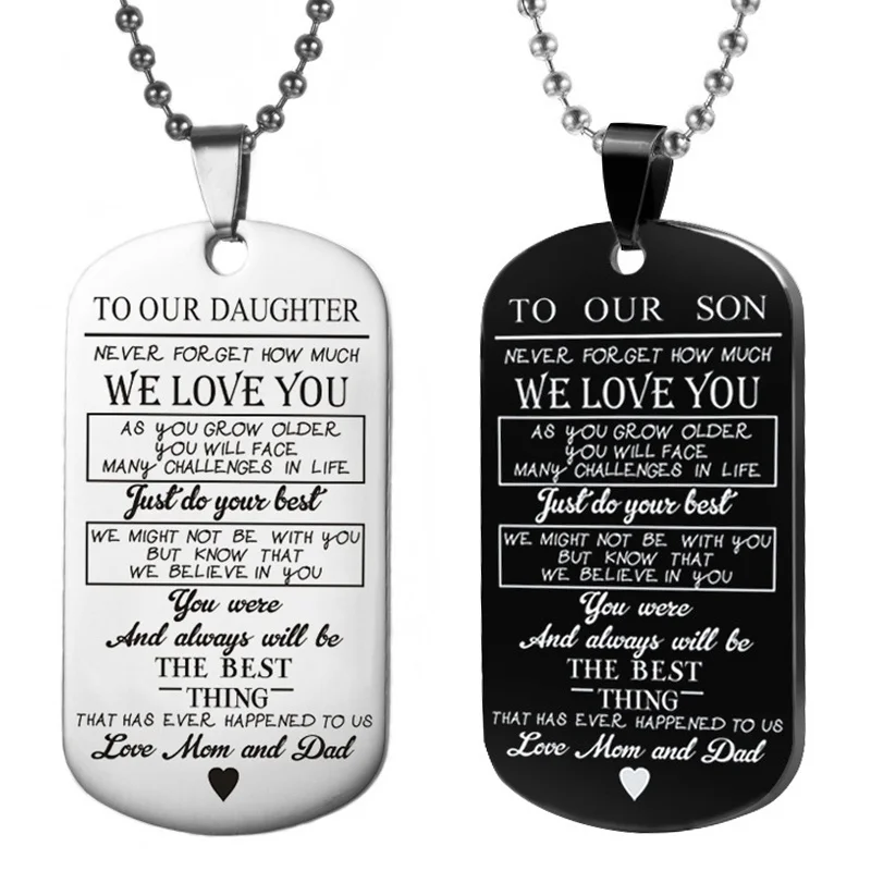 

To Our Son Daughte Do Your Best Love Mom and Dad Dog Tag Military Necklace Pendant Chain Gift for Best Birthday jewelry Gift