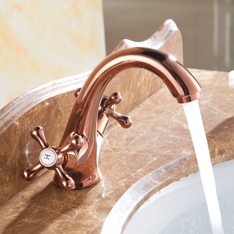 Grifo Vintage para lavabo de baño + Tubo de oro rosa, mezclador de