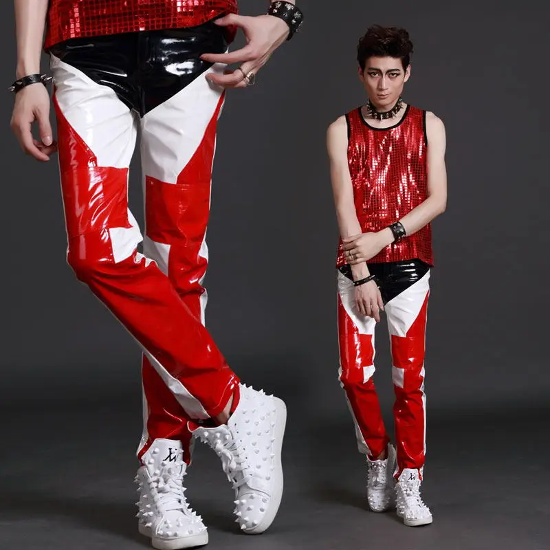 Male Singer Stage Punk Leather Pants Bar Rock Dj Motorcycle