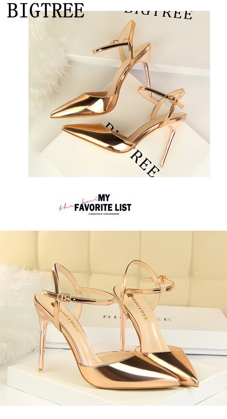 Patent leather gold shoes high heels sandals women bigtree shoes extreme high heels pumps women shoes sexy heels buty damskie