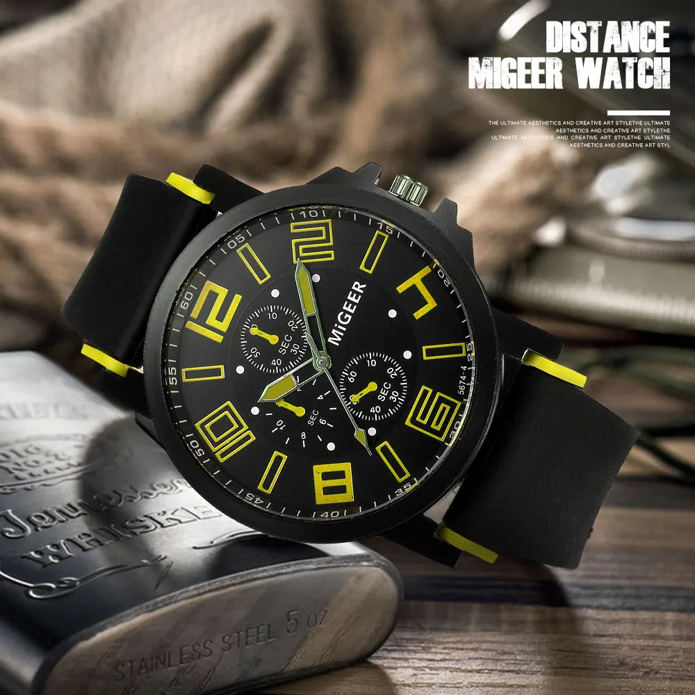 MIGEER мужские модные спортивные часы с силиконовым ремешком, крутые кварцевые часы, наручные аналоговые часы, большие часы из нержавеющей стали, военные часы