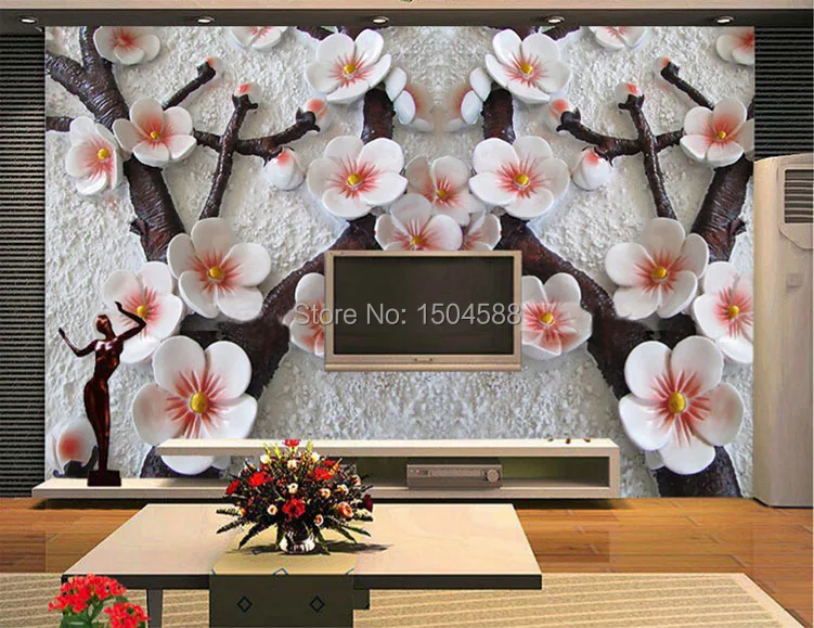 Пользовательские размеры 3D тисненые вишневые цветы фотообои для спальни гостиной ТВ диван фон Декоративные Настенные обои 3D