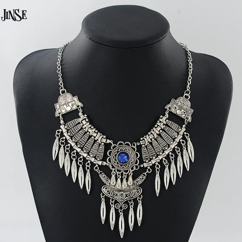 

JINSE Fashion Bohemian Gypsy Colar Vintage Collier Maxi Statement Necklaces Pendants Beads Leaf Tassel Choker Necklace BLS208