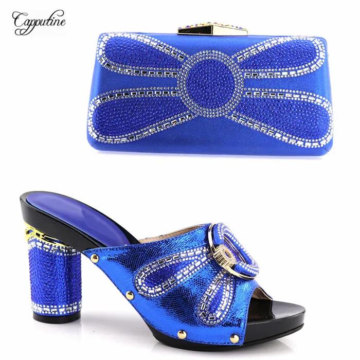 

Charming party set sandal shoes and evening bag set with rhinestones nice matching for evening dress YH2018-02 royal blue