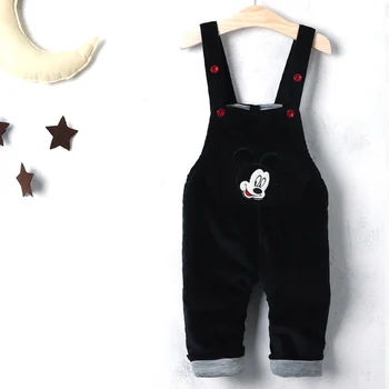 

Kids Overalls Baby Boys Girls Corduroy Cotton Pants Thicken Cartoon Mouse Jumpsuit Pocket Winter Windproof Warm Trousers