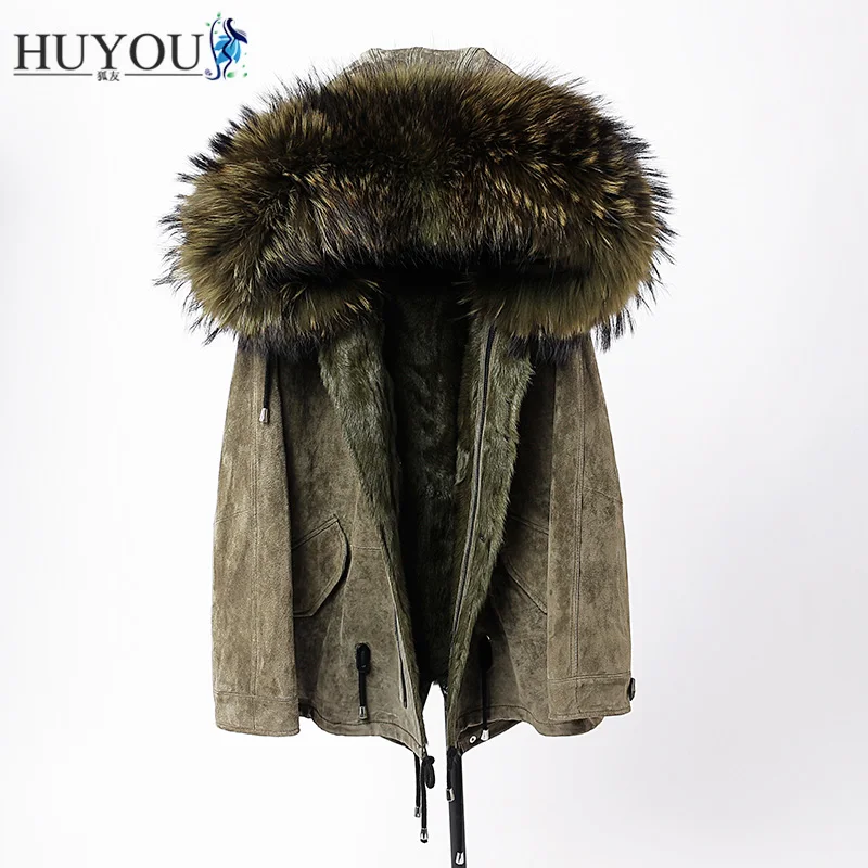 

HUYOU 2018 Raccoon Parkas Female Real Fur Jacket For Women Thickening Fur Coat Natural Fur Genuine Lather Sheepskin Coat