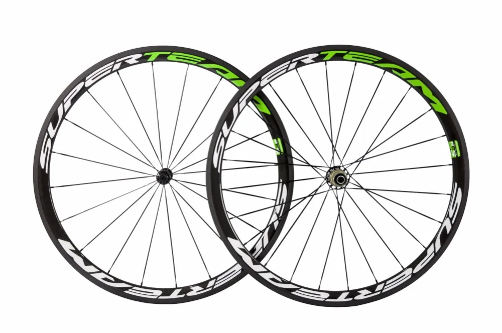 Best SuperTeam White and Green Full Carbon 700C Road Bike Wheelset 38mm Clincher wheel bicycle wheelet 2