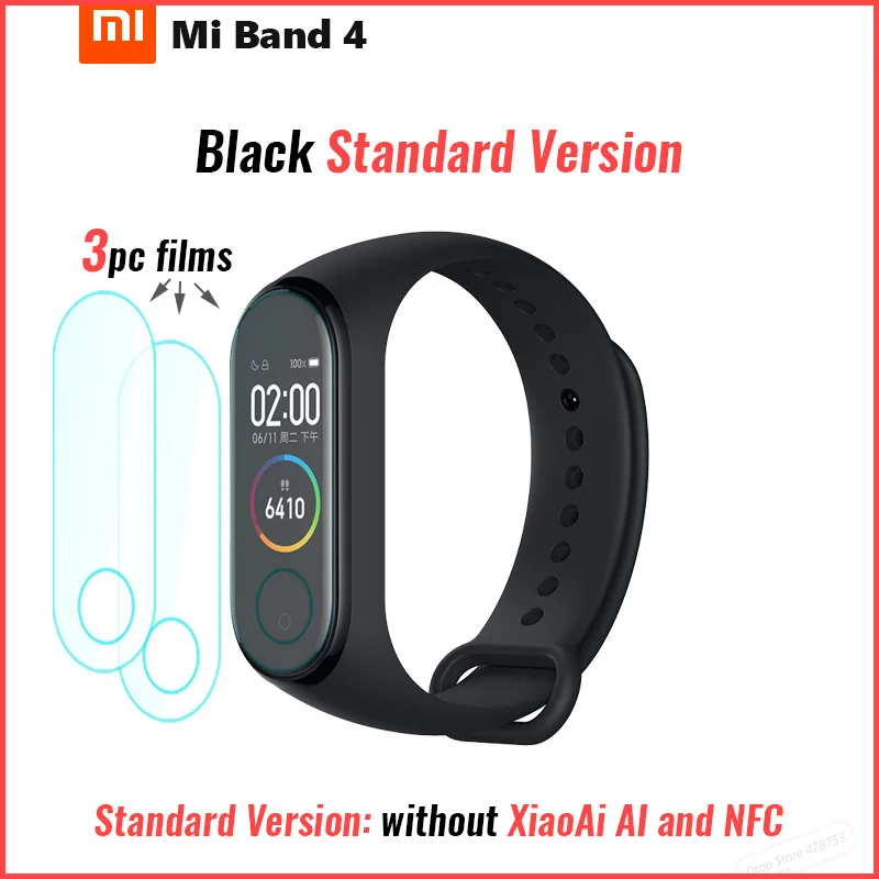 Std add 3pc films Xiaomi mi-браслет 4 смарт-браслет mi Band 4 фитнес-браслет 0,9" AMOLED цветной сенсорный экран управление музыкой пульсометр BT - Цвет: Std add 3pc films
