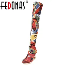 FEDONAS/модные пикантные женские сапоги выше колена; высокие осенне-зимние сапоги для вечеринок на высоком каблуке; женские облегающие высокие сапоги для танцев