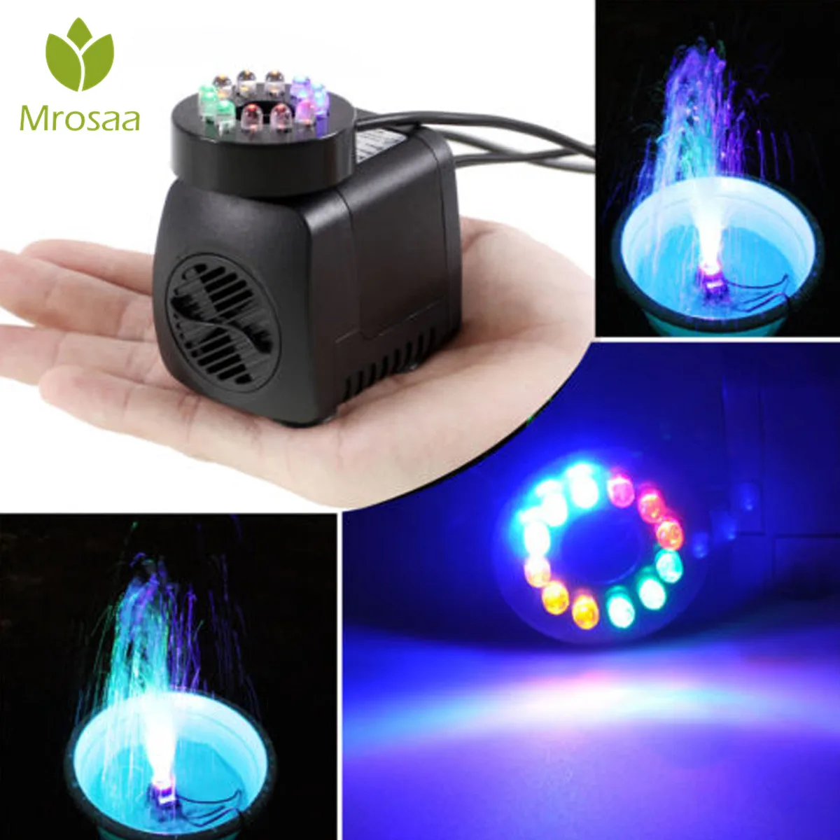 

Mrosaa 15W 220V LED Light Submersible Water Pump Fountain pump Kit Silent outdoor Hydroponic Aquarium Air Fish Tank Pond pumps